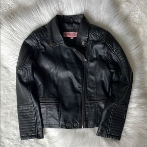 Girls Moto Black Faux Leather Jacket, size 10/12